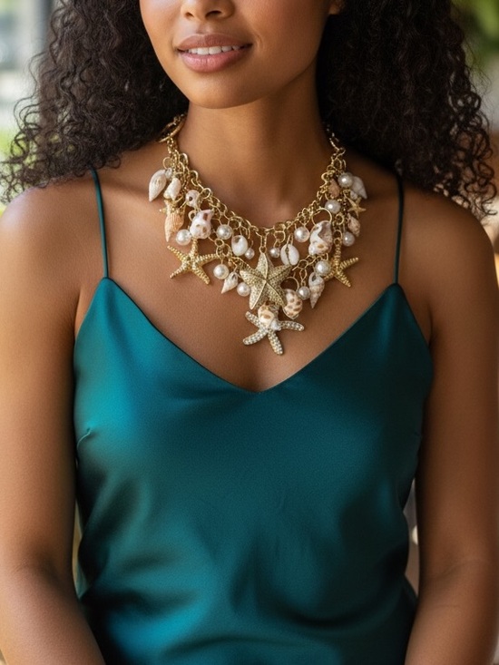 Jewelry - Gold Starfish and Shell Charm Necklace